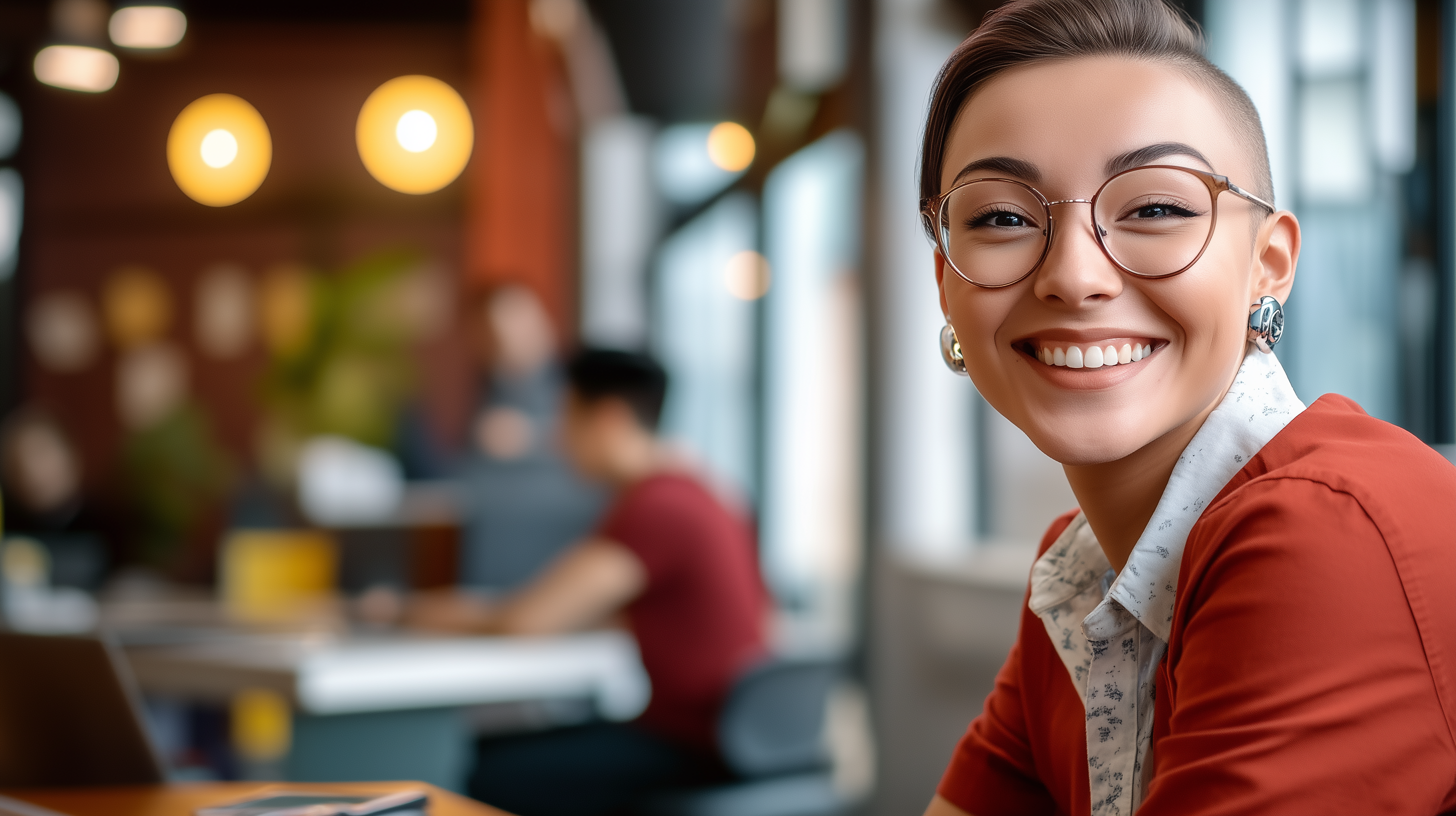 Eine lächelnde junge Studentin im Office